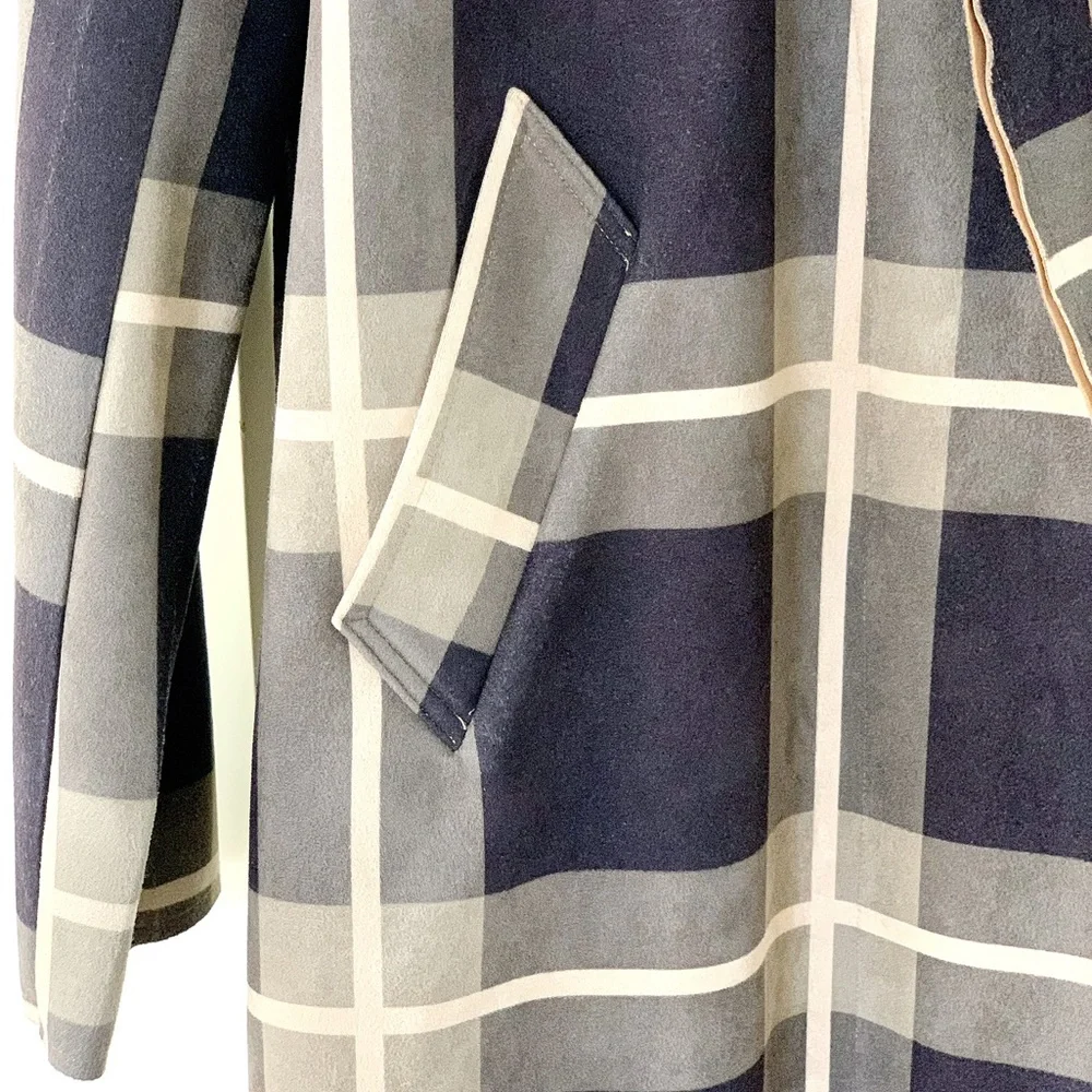 🧥SOLITAIRE Plaid Faux Suede Trench Coat - Picture 5 of 11